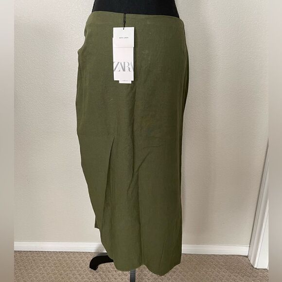 NWT Zara Ruched Linen Blend Midi Skirt - Picture 10 of 12
